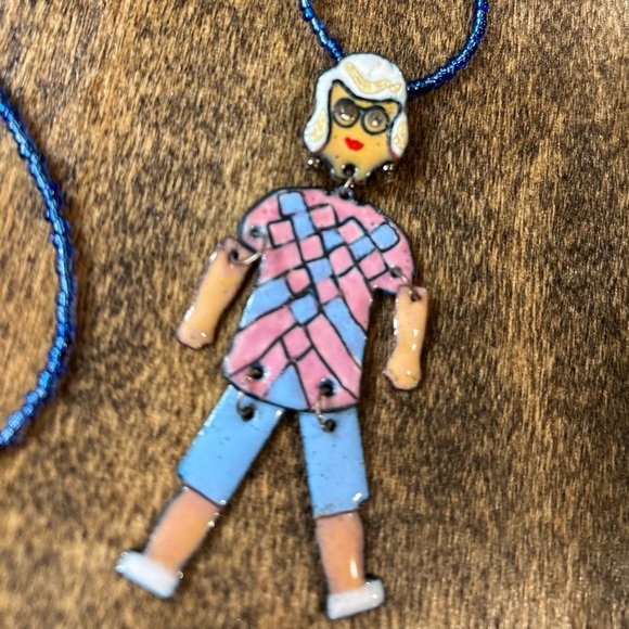 Lola Was Once a Showgirl Old Lady Pendant Necklace Hand Painted - Picture 9 of 12